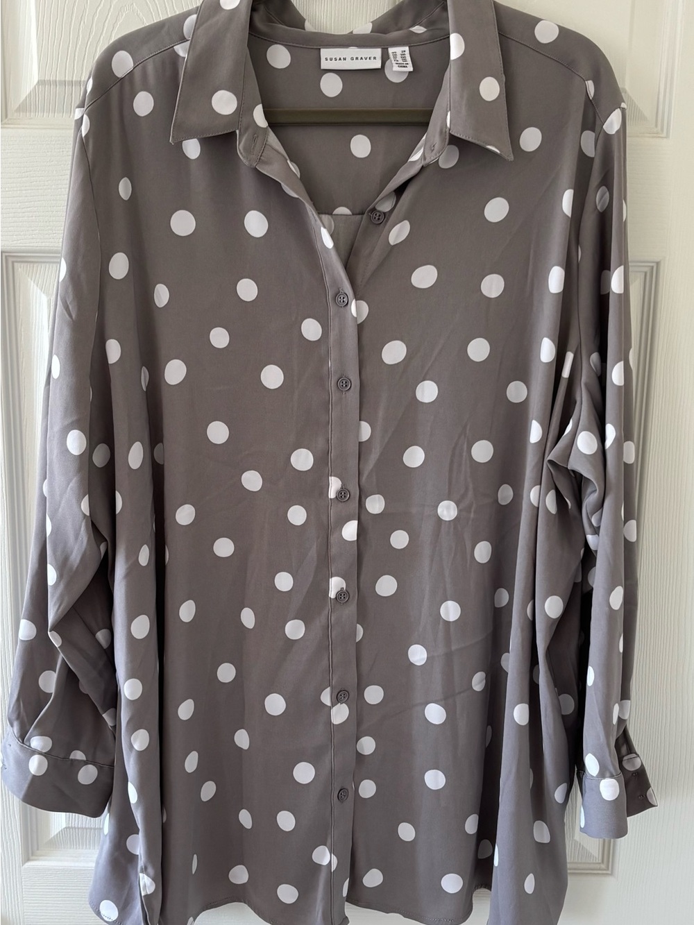 Susan Graver Gray Polka Dot Button-Down Blouse